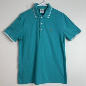 Vintage Lacoste Polo Shirt Mens 4 US‎ Small White Stripe Blue Teal Cotton Preppy